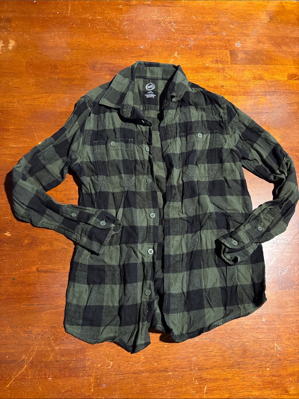 Wonder Nation Black & Dark Green Plaid Shirt - Button Front